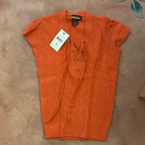 Rugby Ralph Lauren Bright Orange Lace-Up Sweater
